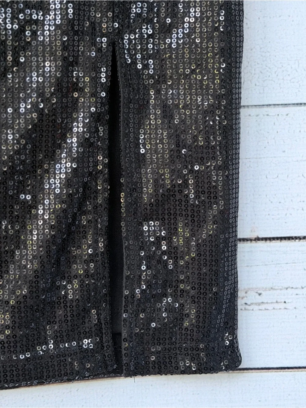 Time and Tru Black Sequin Midi Skirt with Side Slit